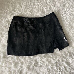 Black Sequin Mini Skirt with Subtle Side Slit